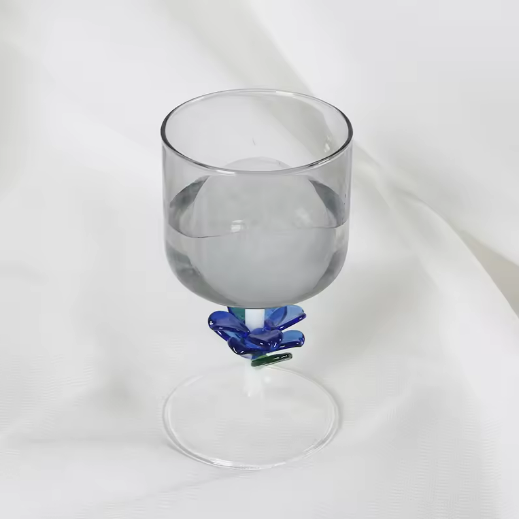 Handmade 200ml grey high borosilicate glass goblet wine bottle rose design