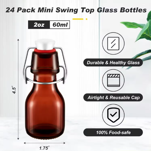 Amber Mini Glass Bottle with Swing Top Decorative Mini Olive Oil Bottles Small 2 Oz Glass Jars with Lids for Wedding