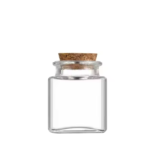 50ml Square Transparent Glass Storage Jar Wishing Bottle with Cork Stopper