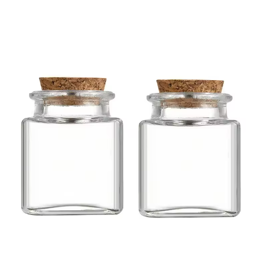 50ml Square Transparent Glass Storage Jar Wishing Bottle with Cork Stopper