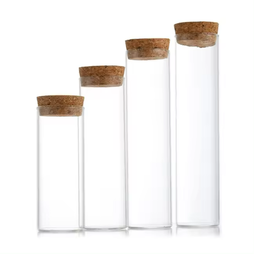 factory direct Borosilicate mini spice jar clear glass test tube bottle food storage display bottle with cork lid 30ml 50ml 90ml