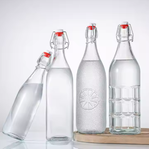 Clear Embossed Beer Glass Bottles With Airtight Rubber Seal Flip Caps 1000ml Swing Top Bottles for Beverages