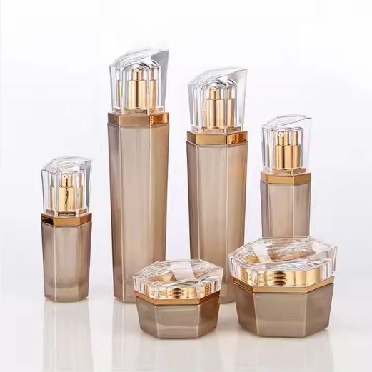 Luxury 20 50g 20 40 90 110 ml empty skincare lotion cream glass spray round pink cosmetic bottle packaging set with pump