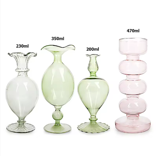 Creative colored glass craft for home decor hand blown small mouth glass flower vase