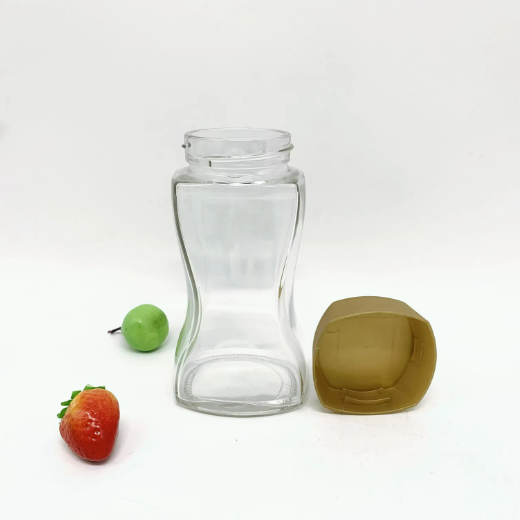 Wholesale transparent square thin waist glass jar 400ml 750ml for food storage with plastic covers