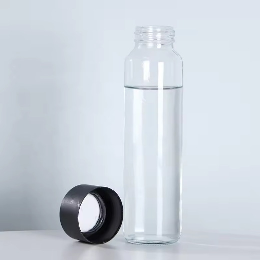 Cylinder 750ml transparent plastic lid wide mouth glass water bottle packaging water bottle without logo