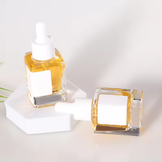 30ml 1oz transparent empty square luxury essential oil hair oil glass dropper bottle