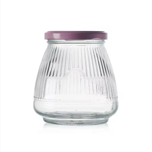 Factory price 450 ml clear stripe glass honey jar with lid wholesale