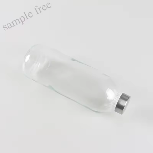 High quality round shape 1000ml 1 liter glass water bottles with aluminum lid