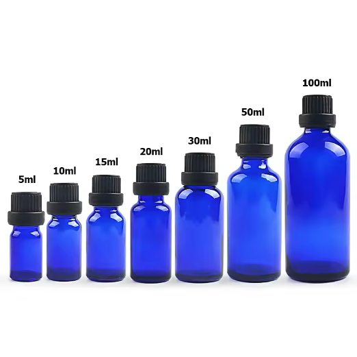 Blue color glass dropper bottle 5ml 10ml 15ml 20ml 50ml essential oil bottle with dropper lid