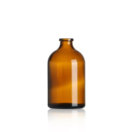 Amber 50ml round penicillin glass medicine bottle with cap