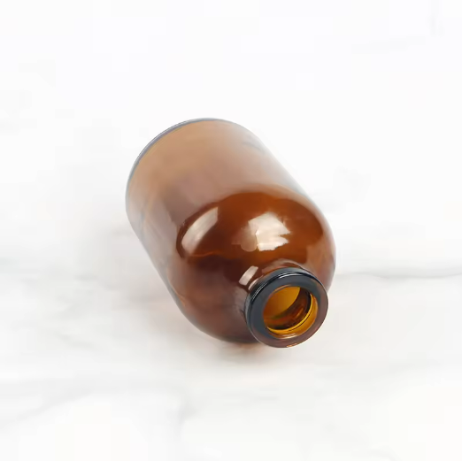 Amber 50ml round penicillin glass medicine bottle with cap