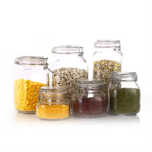 Food grade 10oz mini storage glass jar with clip lid for food