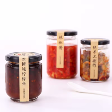 Wholesale high quanlity 195ml clear empty pasta peanut butter jam cake kitchen storage glass jars with twist off lid