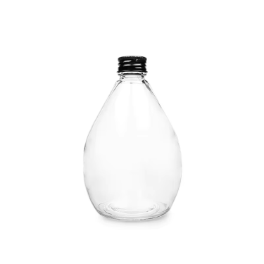 New Design 250ml 500ml Clear Drop Shape Juice Cold Drinking Beverage Glass Bottle With Screw Cap