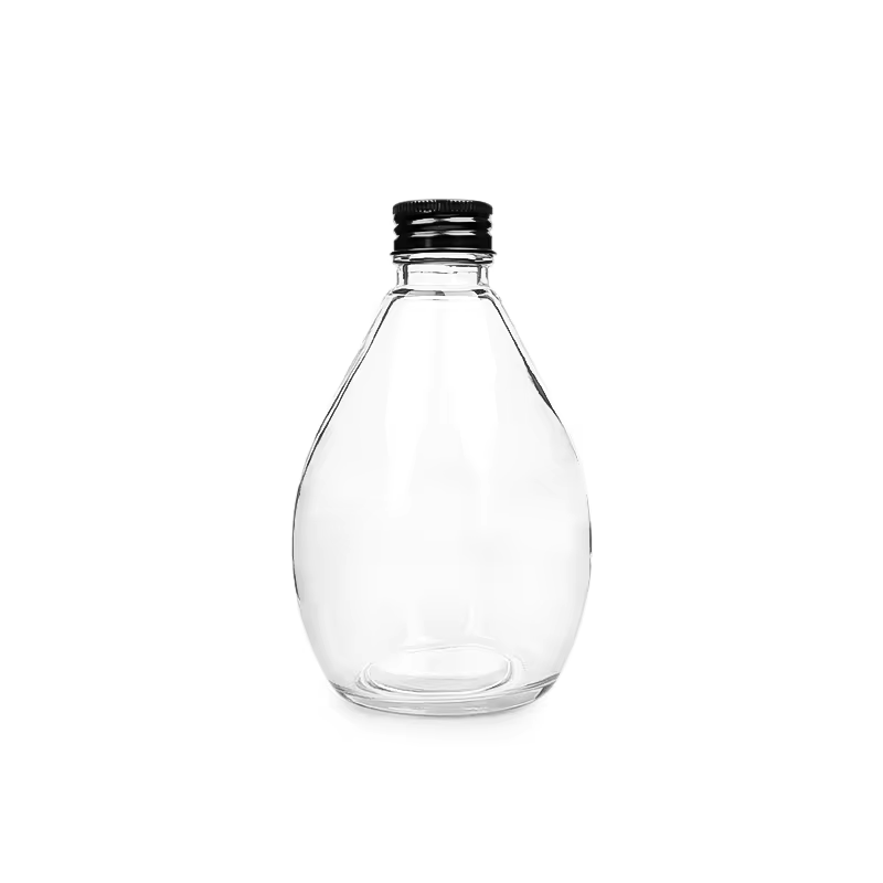 New Design 250ml 500ml Clear Drop Shape Juice Cold Drinking Beverage Glass Bottle With Screw Cap