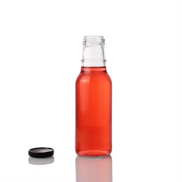 Bulk customized empty 300ml beverage glass bottle for soda juice cold drinking with 38mm metal lid