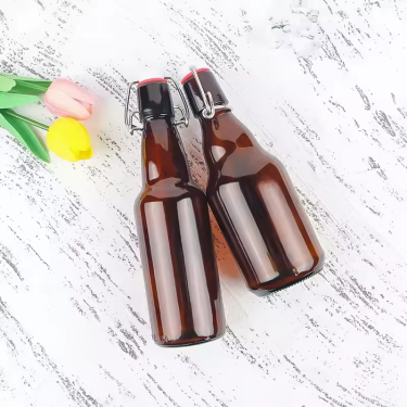 Wholesale High Quality 330ml Amber Glass Beer Bottle Cold Drinking Soft Drink Glass Bottle with Swing Top Clip Cap