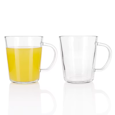 Hot Sale High Quality Transparent 360ml glass cup for milk water drinking glass mug beverage glass handle cup in bulk