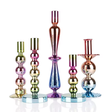 Creative European romantic glass candlestick Colored crystal glass candlestick home bedroom table decoration