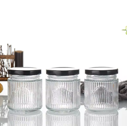 150 200 280 380 500ml wholesale emboss design glass honey jar with lid