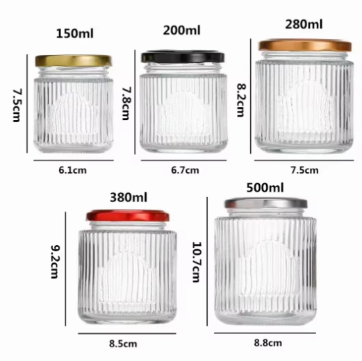 150 200 280 380 500ml wholesale emboss design glass honey jar with lid