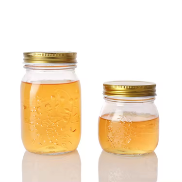 Custom Made Embossed Glass Mason Jar 150ml 300ml 500ml 1000ml For Canning Jam Honey Food Storage