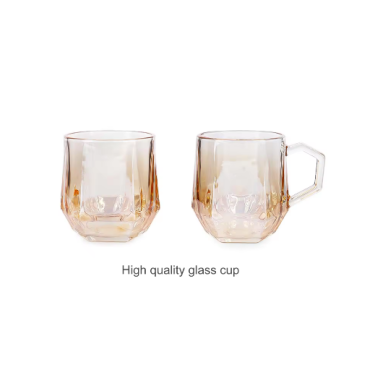 Wholesale amber color 270ml hexagon glass water cup juice milk coffee mug