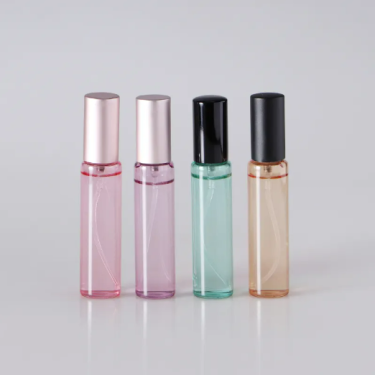 10ml mini portable empty screw cap colorful tube glass perfume bottle with pump sprayer