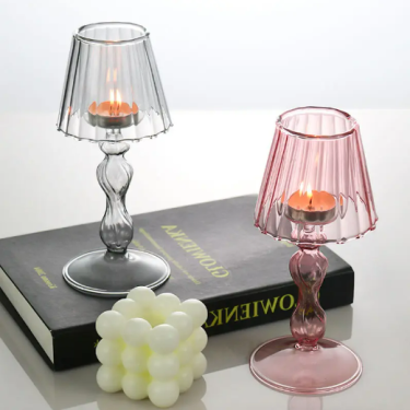 wholesale creative Home wedding decoration crystal glass tea light candle holder glass table lamp shape candle holder