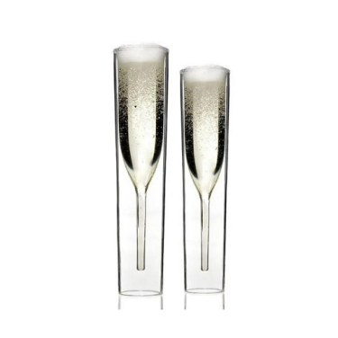 High Borosilicate Creative Custom Logo 110ml Double Wall Design Cocktail Glass Tulip Shape Champagne Flutes Unique Wine Goblet