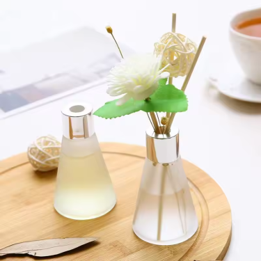 Wholesale conical flask 50ml frosted aromatherapy glass reed diffuser bottle for home decoration