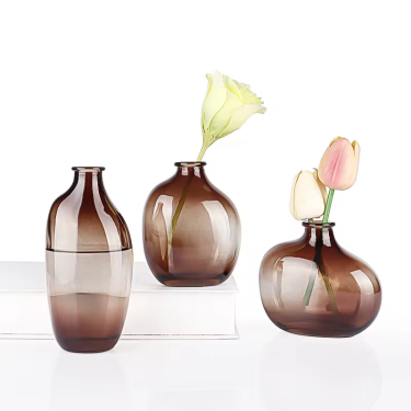 New design gradient color flat shape glass vase small size irregular shape table hydroponic decoration bulk