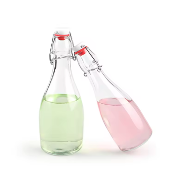 High quality transparent airtight 330ml 520ml glass juice milk beverage bottle with swing top lid