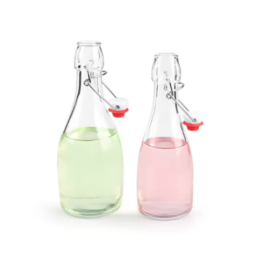 High quality transparent airtight 330ml 520ml glass juice milk beverage bottle with swing top lid