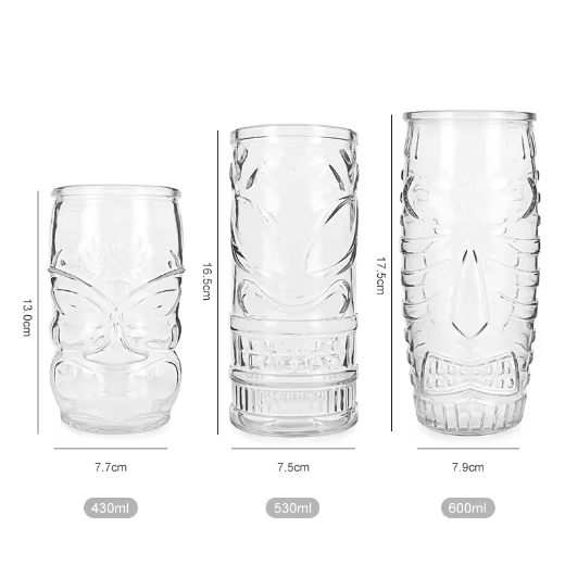 430ml 530ml 600ml unique design shape tiki cup tiki cocktail glasses cup for juice beverage