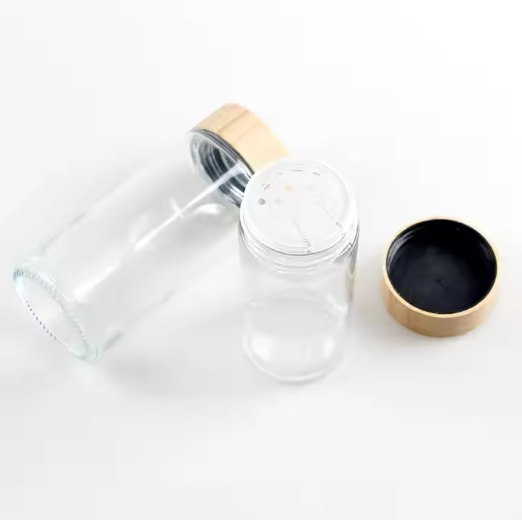 80ml 120ml empty clear spice glass bottles with bamboo lid wholesale