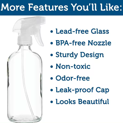 Custom Empty Clear Boston Glass Spray Bottles Refillable 16 oz Continuous Room Mist Trigger Spray Bottle 500ml