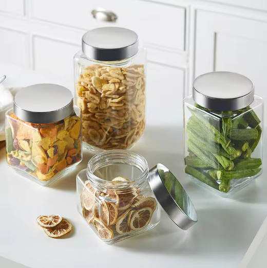 high quality square screw twist glass spice jars 450ml-2200ml large mason jar with stainless lid