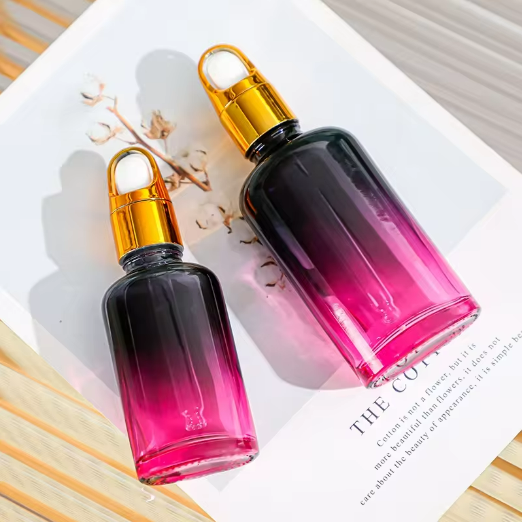 Unique Luxury Gradient Color Custom Cosmetic Packaging Hair Oil Serum Bottle 5ml 50ml 100ml 30ml Frosted Black Essenti