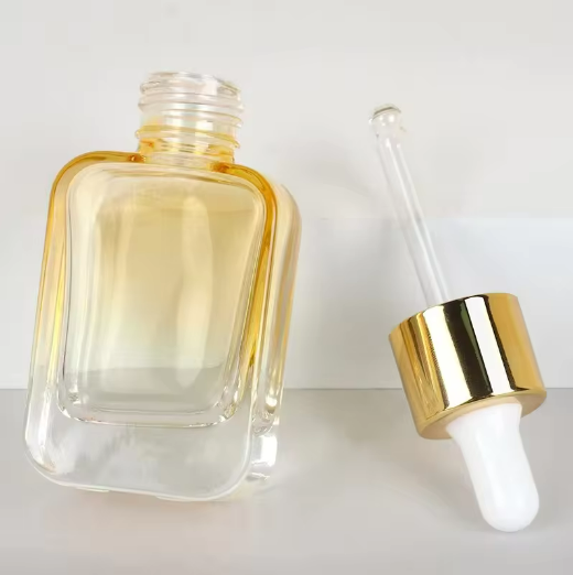 30ml Rectangular Oil Bottle Serum Glass Skin Care Packaging Hair Serum Bottle With Pump Essential Oil Bottle For Cosmetic