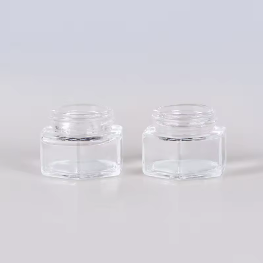 20ml green herb jar cometic skin care cream hexagonal empty transparent glass jars wih silver gold screw caps