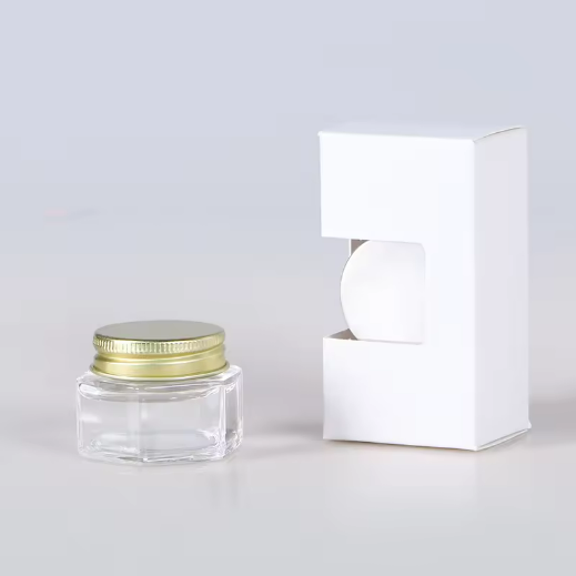 20ml green herb jar cometic skin care cream hexagonal empty transparent glass jars wih silver gold screw caps