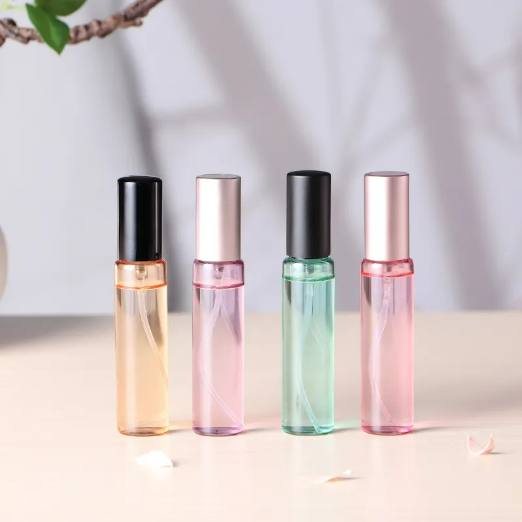 10ml mini portable empty screw cap colorful tube glass perfume bottle with pump sprayer