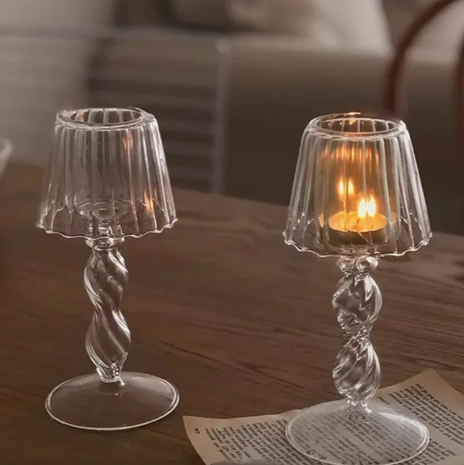 wholesale creative Home wedding decoration crystal glass tea light candle holder glass table lamp shape candle holder