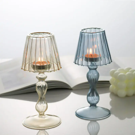 wholesale creative Home wedding decoration crystal glass tea light candle holder glass table lamp shape candle holder