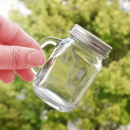 Wholesale 1oz Mini Glass Custom Small Mason Jar With Lids glass jar with handle DIY 35ml