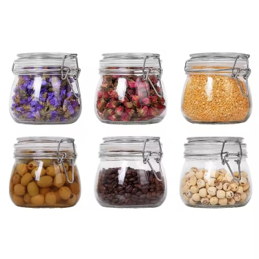 Wholesale Airtight Glass Storage Jars with Clip Lid Top High Quality Clear Canister Food Preserve Container Jars