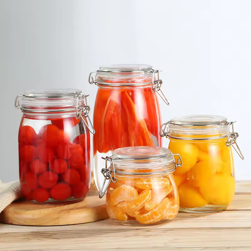 Wholesale Airtight Glass Storage Jars with Clip Lid Top High Quality Clear Canister Food Preserve Container Jars