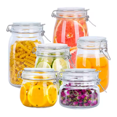 Wholesale Airtight Glass Storage Jars with Clip Lid Top High Quality Clear Canister Food Preserve Container Jars